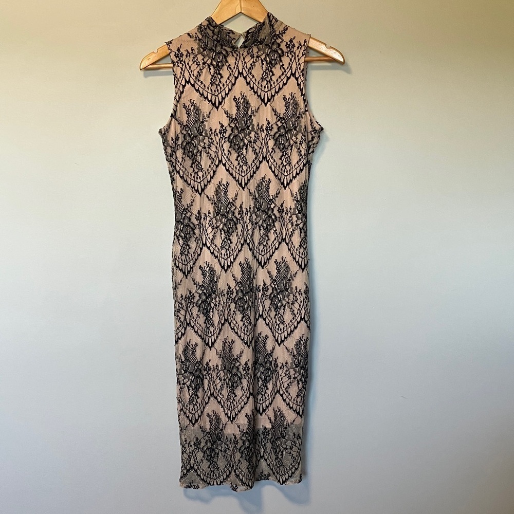 Eva Mendes Black Cream Lace Overlay Dress
